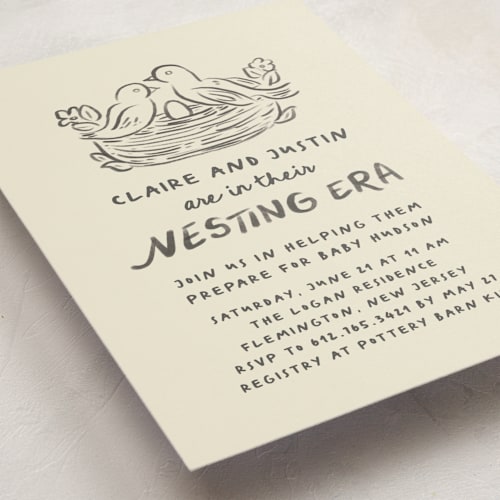 This is a beetle baby shower postcards with standard by Creo Study called nesting era printing on signature in postcard