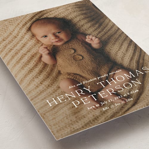 This is a powder petite birth announcements with standard by Melissa Egan of Pistols called refined printing on signature in petite