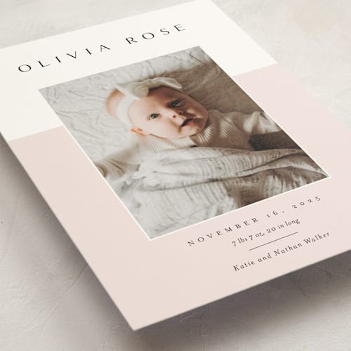 This is a peony petite birth announcements with standard by Kasia Labocki called cherished printing on signature in petite