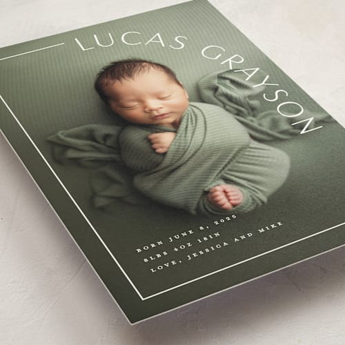 This is a snow petite birth announcements with standard by Lauren Chism called take shape printing on signature in petite