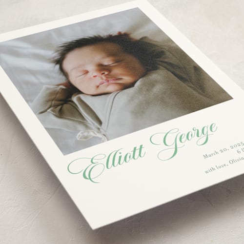 This is a clover petite birth announcements with standard by Megan Davis called hollis printing on signature in petite