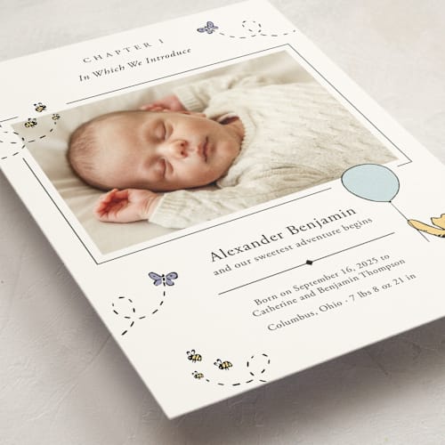 This is a cloud petite birth announcements with standard by Heather Schertzer called disney sweetest adventure printing on signature in petite