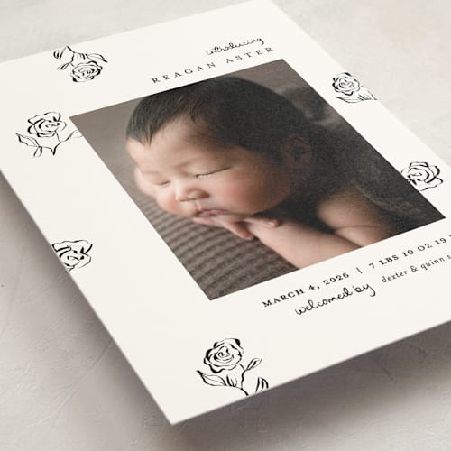 This is a lily of the valley petite birth announcements with standard by Pixel and Hank called the flora printing on signature in petite