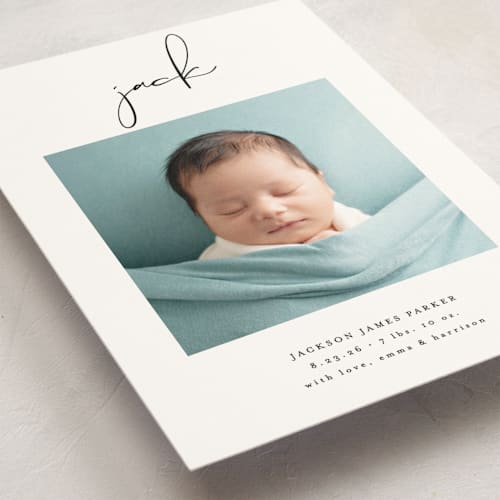 This is a midnight birth announcement postcards with standard by Lehan Veenker called just me printing on signature in postcard