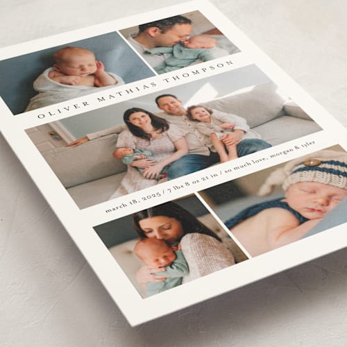 This is a cloud birth announcement postcards with standard by Heather Schertzer called too cute printing on signature in postcard