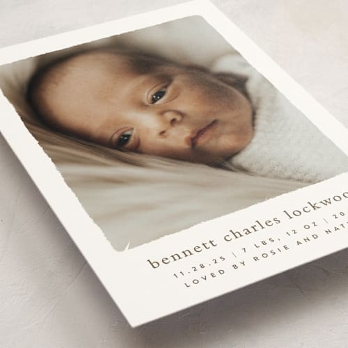 This is a chestnut birth announcement postcards with standard by Ekko Studio called rustic printing on signature in postcard
