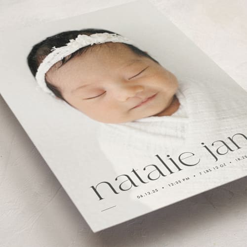 This is a onyx birth announcement postcards with standard by Erin Deegan called announcing baby printing on signature in postcard