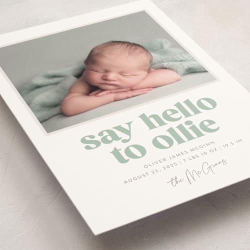 This is a mint birth announcement postcards with standard by Robert and Stella called clarke printing on signature in postcard