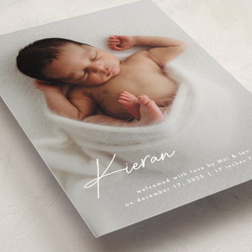 This is a marshmallow birth announcement postcards with standard by chocomocacino called raclette printing on signature in postcard