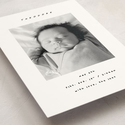 This is a snow birth announcement postcards with standard by AK Graphics called pano printing on signature in postcard