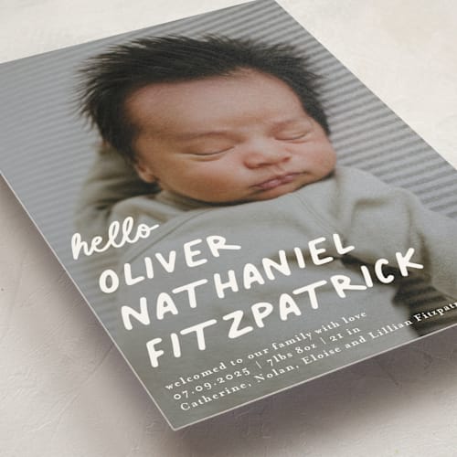 This is a snow birth announcement postcards with standard by Angela Marzuki called casual hello printing on signature in postcard