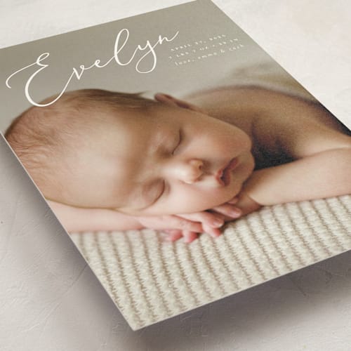 This is a sage birth announcement postcards with standard by Ashley Rosenbaum called signature printing on signature in postcard