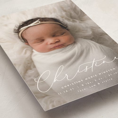 This is a whipped cream birth announcement postcards with standard by Ekko Studio called poetry printing on signature in postcard