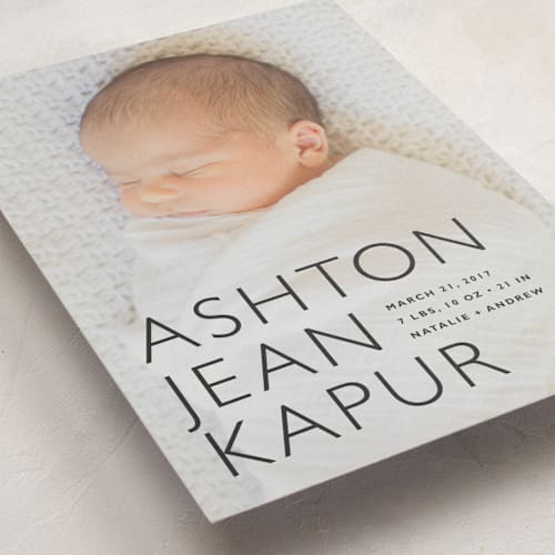 This is a licorice birth announcement postcards with standard by Alston Foster called baby mine modern printing on signature in postcard