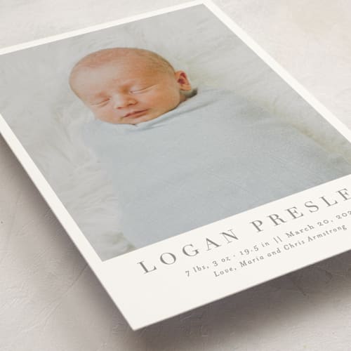 This is a fawn birth announcement postcards with standard by Megan Davis called menil printing on signature in postcard