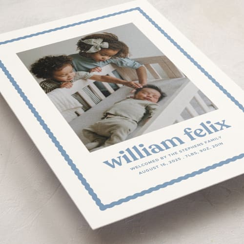 This is a water birth announcement postcards with standard by Lea Delaveris called first impression printing on signature in postcard