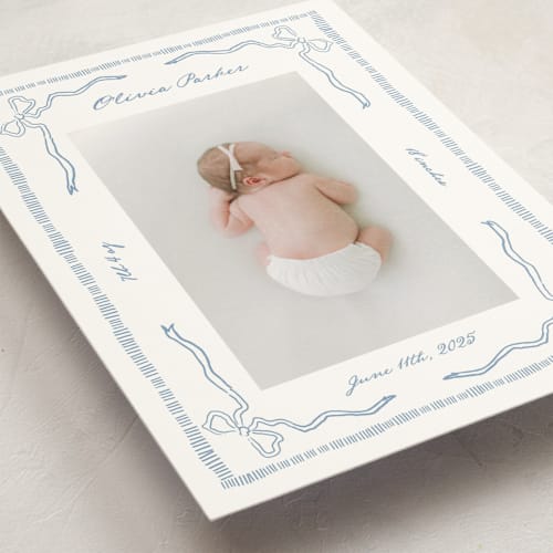 This is a sky birth announcement postcards with standard by Jelena Vuletic called arabella printing on signature in postcard