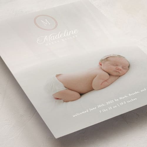 This is a petal birth announcement postcards with standard by Robert and Stella called cameo printing on signature in postcard