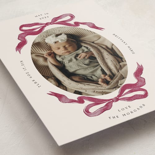 This is a berry birth announcement postcards with standard by Pati Cascino called gibson printing on signature in postcard