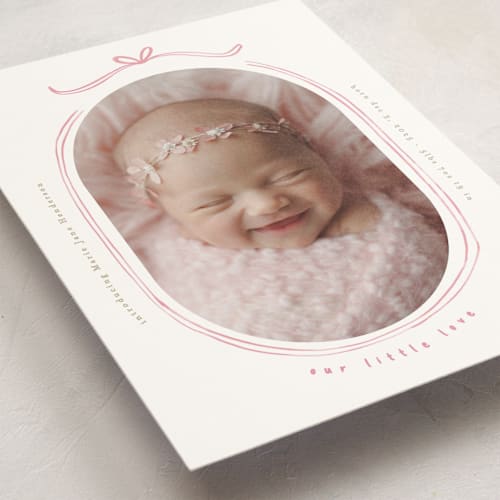This is a gumdrop birth announcement postcards with standard by Creo Study called bundle of joy printing on signature in postcard