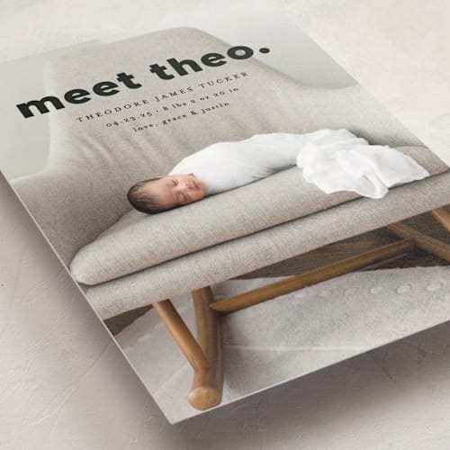 This is a onyx birth announcement postcards with standard by Erica Krystek called simple statement printing on signature in postcard