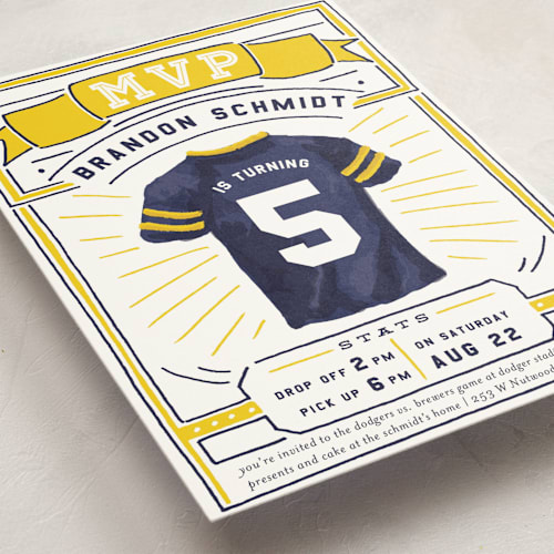 This is a school bus kids birthday invitations with standard by Shiny Penny Studio called mvp collectors card printing on signature in postcard