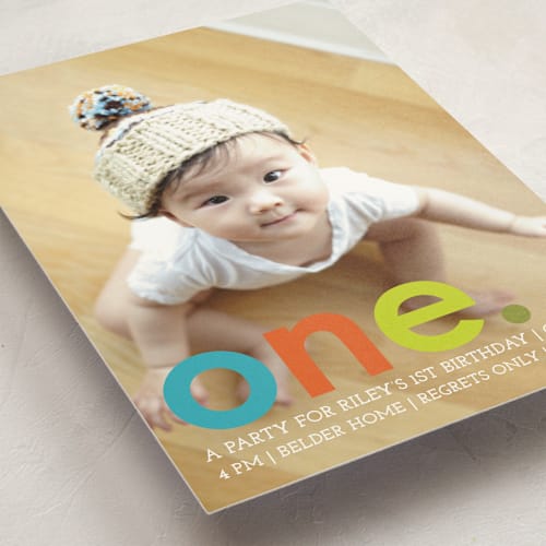 This is a teal kids birthday invitations with standard by Denise Malacrea called colorful one printing on signature in postcard