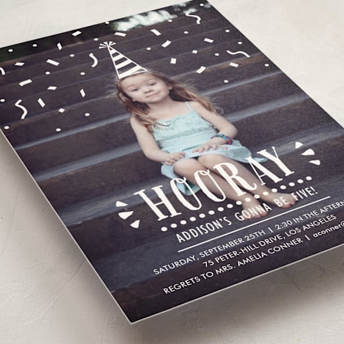 This is a pearl kids birthday invitations with standard by Oma N. Ramkhelawan called confetti pop! printing on signature in postcard