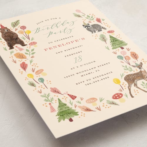 This is a sunshine kids birthday invitations with standard by iamtanya called woodland celebration printing on signature in postcard