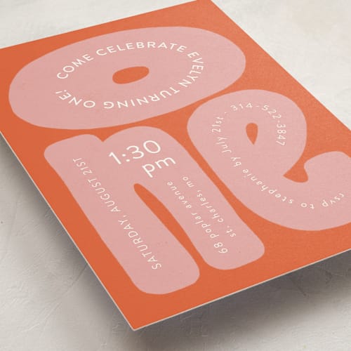 This is a bubble gum kids birthday invitations with standard by Jen Owens called a big one printing on signature in postcard