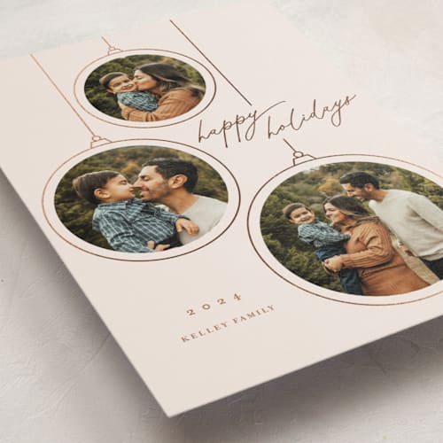This is a cozy christmas postcards with foil pressed by Erin German called ornaments printing on signature in postcard