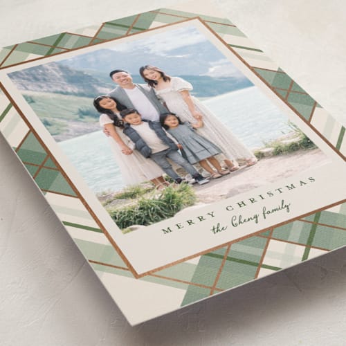 This is a vanilla christmas postcards with foil pressed by Petra Kern called fancy plaid printing on signature in postcard