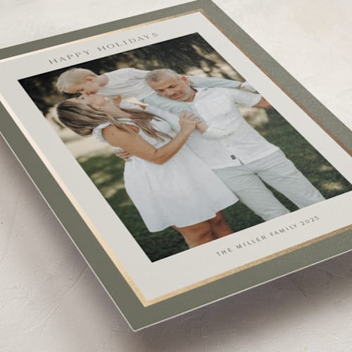 This is a sage christmas postcards with foil pressed by Nicole Walsh called foil frame printing on signature in postcard