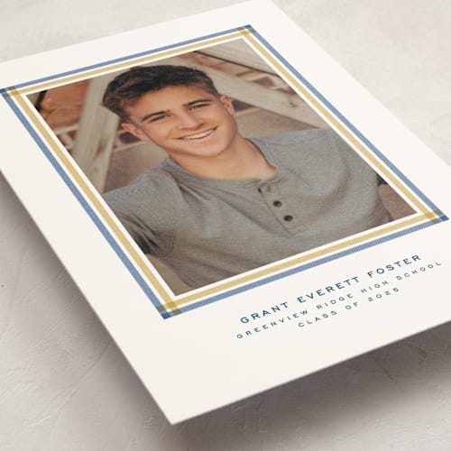 This is a night sky graduation announcements with standard by Lea Delaveris called woven frame printing on signature in petite