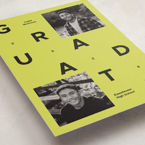 This is a citron graduation announcements with standard by Inkblot Design called grad grid printing on signature in petite