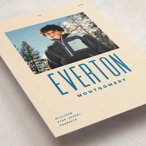 This is a bluebird graduation announcements with standard by Owl and Toad called billboard printing on signature in petite