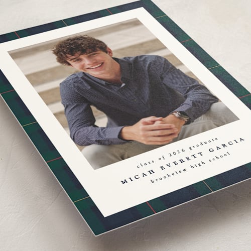 This is a academy graduation announcements with standard by Lea Delaveris called preppy plaid printing on signature in petite