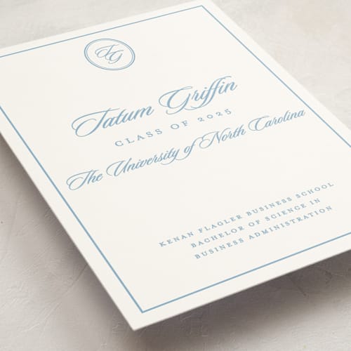 This is a capri graduation announcements with standard by Creo Study called scripted printing on triplethick in petite