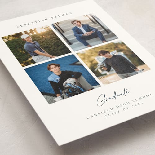 This is a indigo graduation announcements with standard by Pippa Shaw called quattro printing on signature in petite