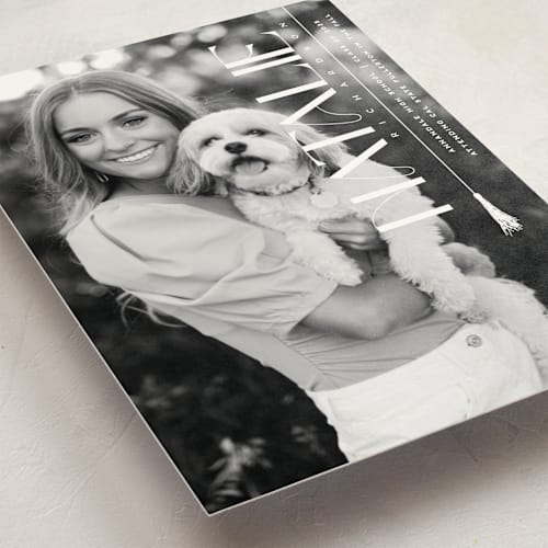 This is a swan graduation announcements with standard by Owl and Toad called colonnade printing on signature in petite