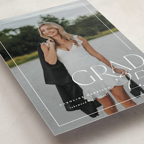 This is a snow graduation announcements with standard by Lauren Chism called broken border printing on signature in petite