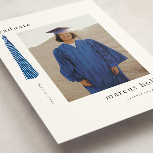 This is a cobalt graduation announcements with standard by Ashlee Townsend called tassled printing on signature in petite