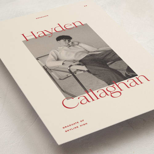 This is a scarlet graduation announcements with standard by Ellen Schlegelmilch called hayden printing on signature in petite