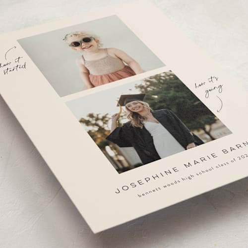 This is a classic black graduation announcements with standard by Ashley DeMeyere called simple timeline printing on signature in petite