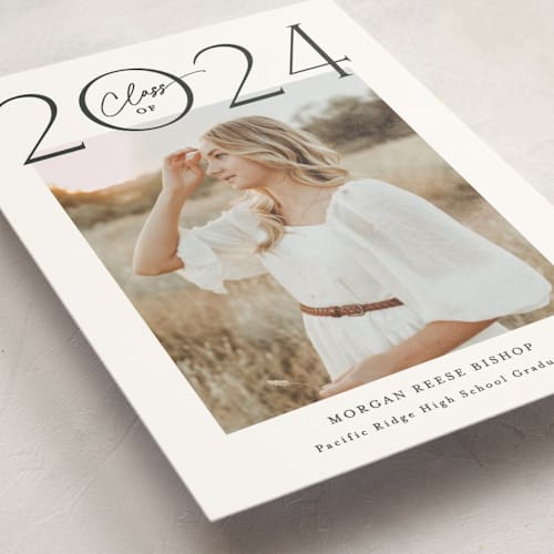 This is a charcoal graduation announcements with standard by Carolyn MacLaren called top of class printing on signature in petite