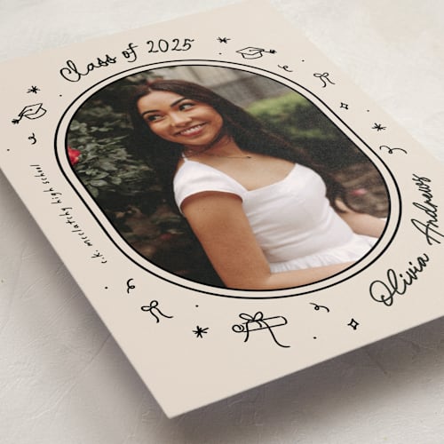 This is a onyx graduation announcements with standard by Ashley Iwafuchi called illustrated grad printing on signature in petite