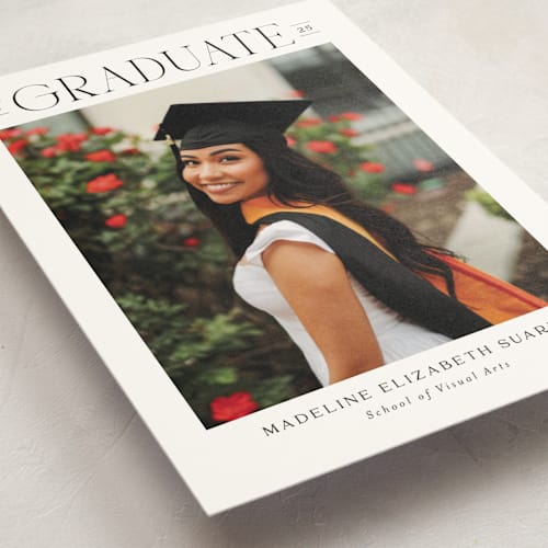 This is a snow graduation announcements with standard by Nicoletta Savod called newsprint printing on signature in petite