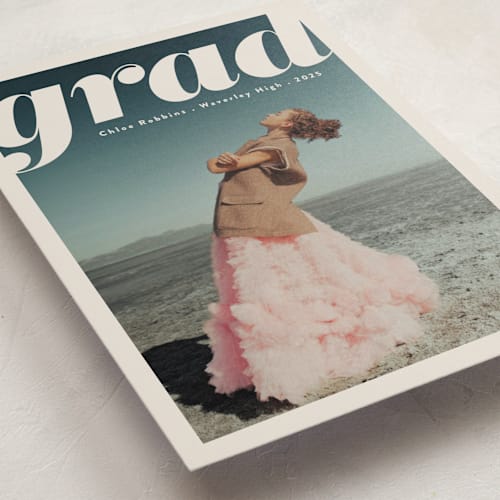 This is a mist graduation announcements with standard by Gwen Bedat called the cover printing on signature in petite
