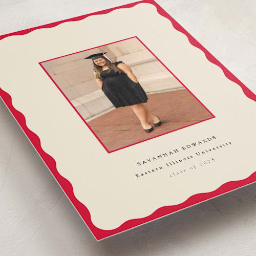 This is a crimson graduation announcements with standard by Baumbirdy called decorative frame printing on signature in petite