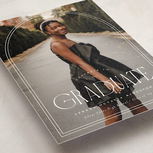 This is a cotton graduation announcements with standard by Carmia Jordaan called brilliant day printing on signature in petite